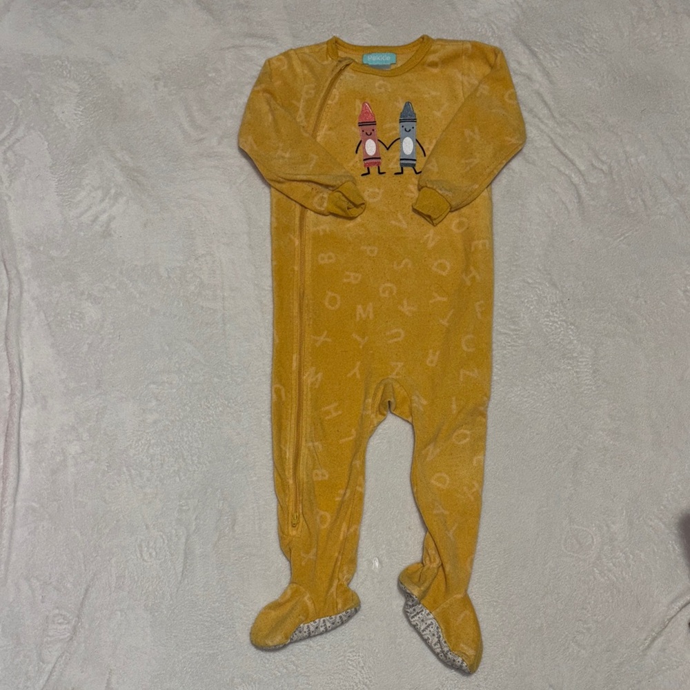 PEKKLE Yellow Kids One Piece with Crayon Characters footie : sleeper 2T